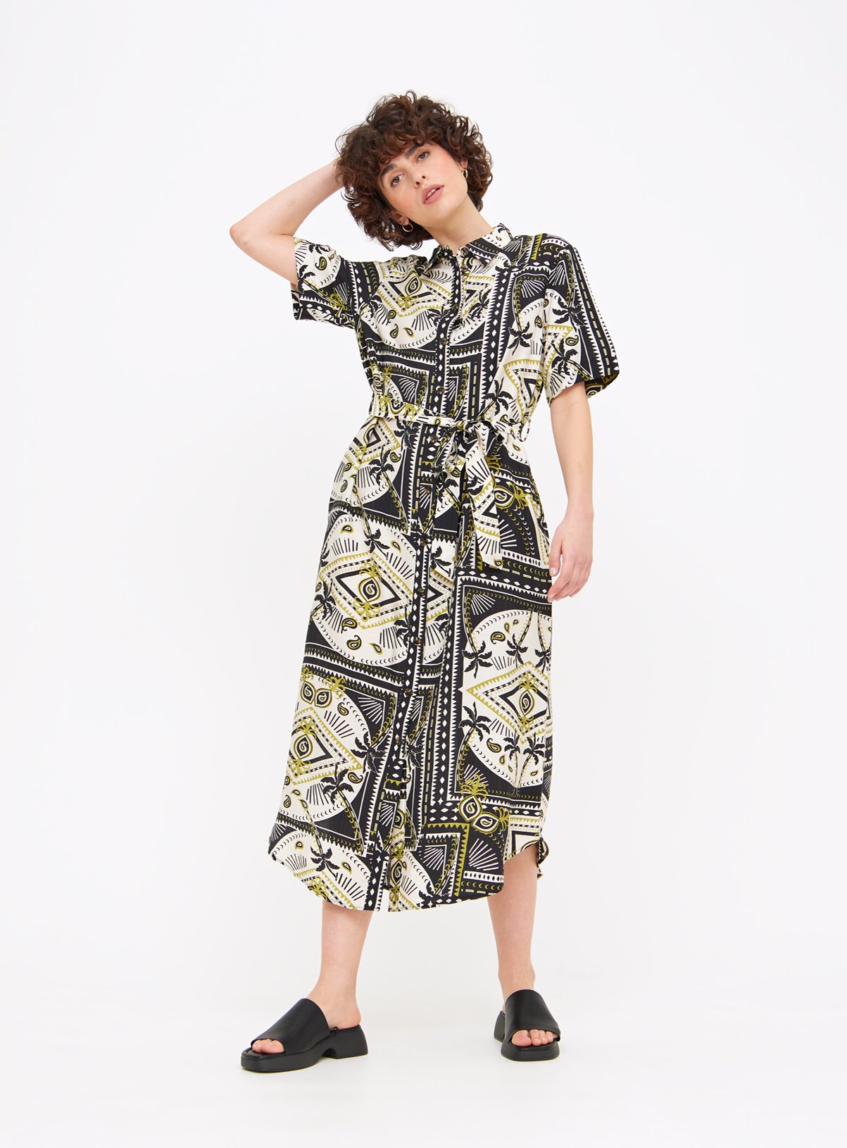 Resort Palm Print Midaxi Shirt Dress 16L - Image 1 thumbnail